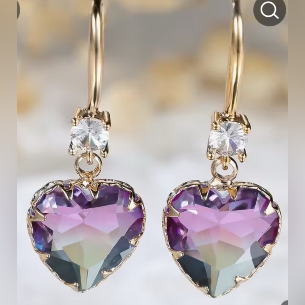 Elegant HeartShaped BiColored Crystal Earrings